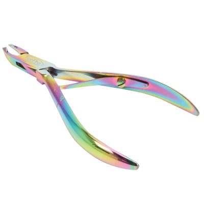 ForPro Titanium Cuticle Nipper ¼ Jaw, Stainless Steel Precision Blades, for Trimming Cuticles and Hangnails, Rainbow Colored 