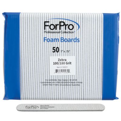 ForPro Zebra Foam Board, 100/180 Grit, Double-Sided Manicure Nail File, 7” L x .75” W 50-Count