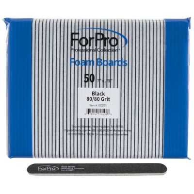 ForPro Foam Boards, Black, 80/80 Grit, Double-Sided Manicure Nail Files, 7” L x .75” W, 50-Count