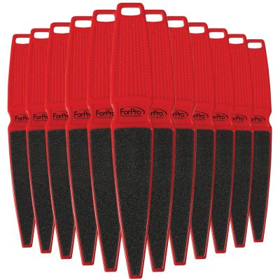 ForPro Pedicure Paddle Foot File, 80/120 Grit, Red, Pedicure File for Heels, 10” L, 12-Pack 