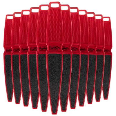 ForPro Pedicure Paddle Foot File, 80/180 Grit, Red, Pedicure File for Heels, 10” L, 12-Pack
