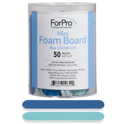ForPro Blue Mini Foam Boards, 120/180, Double-Sided Manicure File, 3.5” L x .5” W, 50-Count