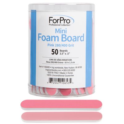 ForPro Pink Mini Foam Board, 280/400 Grit, Double-Sided Manicure Nail File, 3.5” L x .5” W, 50-Count