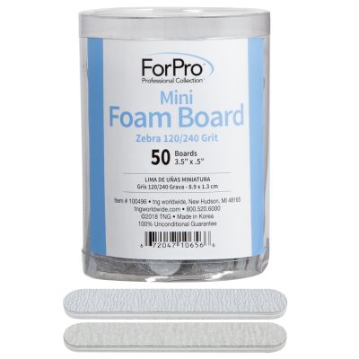 ForPro Zebra Mini Foam Boards, 120/240 Grit, Double-Sided Manicure Nail File, 3.5” L x .5” W, 50-Count 