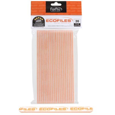 ForPro ECOFILES, Orange, 180/240 Grit, Eco-Friendly Manicure and Pedicure Foam Board Nail File, Sanitizable, 7” L x .75” W, 20-Count 