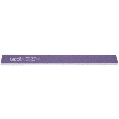 ForPro Expert Rectangular Foam Boards, Purple, 100/100 Grit, Double-Sided Manicure Nail Files, 7” L x .75” W, 25-Count 