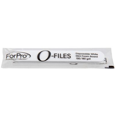 ForPro O-Files Mini Foam Board, 100/180 Grit, White, Double-Sided Manicure Nail File, 3.5” L x .5” W