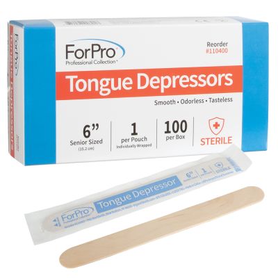 ForPro Senior Tongue Depressors, Smooth Wood, Odorless and Tasteless, Individually-Wrapped, 6” L, 100-Count 