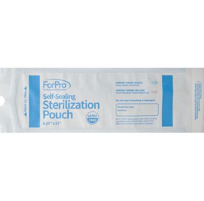 ForPro Self-Sealing Sterilization Pouches, Latex-Free, Color Changing Indicator, 4.25” W x 12” L, 200-Count