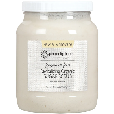 Ginger Lily Farms Botanicals Fragrance-Free Sugar Scrub, All-Natural Skin Exfoliating Sugar Crystals, Vegan and Cruelty-Free, 64 Ounces