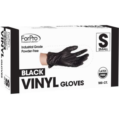 ForPro Black Powder Free Vinyl Gloves Small 100-ct.