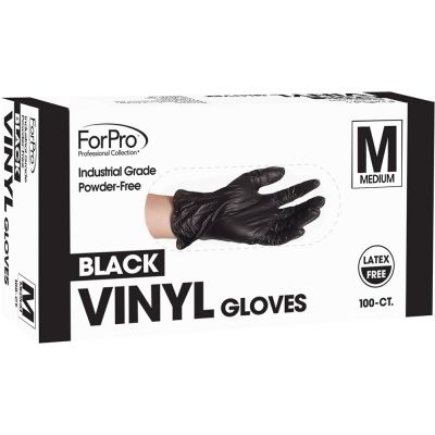 ForPro Black Powder Free Vinyl Gloves Medium 100-ct.