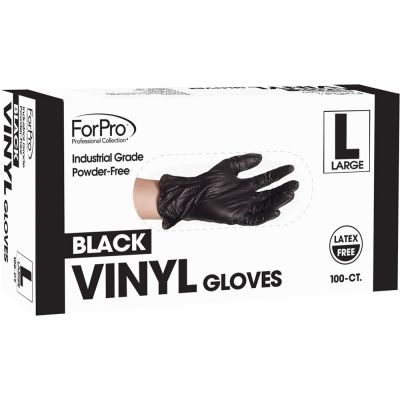 ForPro Black Powder Free Vinyl Gloves Large 100-ct.