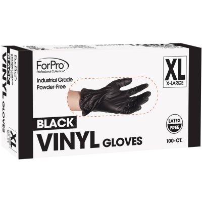 ForPro Black Powder-Free Vinyl Gloves X-Large 100-Count 