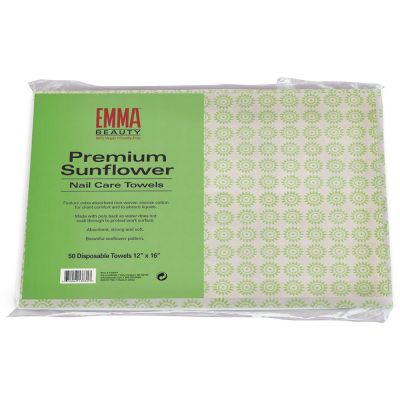 EMMA Beauty Premium Sunflower Nail Care Towels, Soft, Strong and Extra Absorbent with Poly Back, 12” W x 16” L, 50-Count