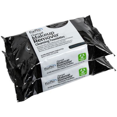 ForPro Charcoal Makeup Remover Cleansing Towelettes 50-Count (Pack of 2 – 25 Towelettes)