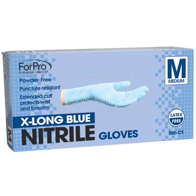 ForPro Blue Nitrile Gloves Powder-Free 7 Mil. Medium 100-Count