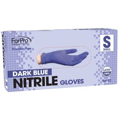 ForPro Dark Blue Nitrile Gloves, Powder-Free, Latex-Free, Non-Sterile, Food Safe, 4 Mil., Small, 100-Count