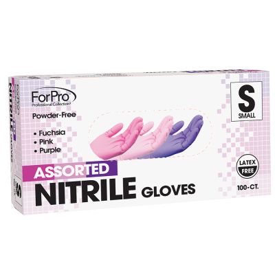 ForPro Assorted Nitrile Gloves, Powder-Free, Latex-Free, Non-Sterile, Food Safe, 3 Mil., Small, 100-Count