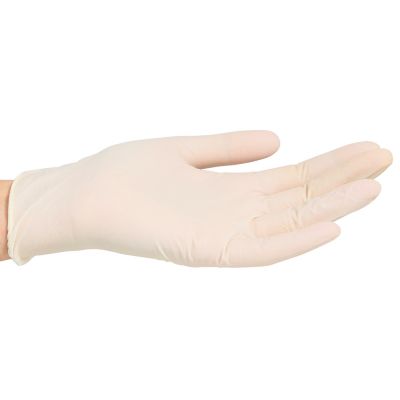 ForPro White X-Large Powder Free Latex Glove on model 