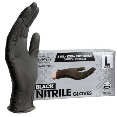 ForPro Black Nitrile Gloves 4 Mil. Large 100-Count
