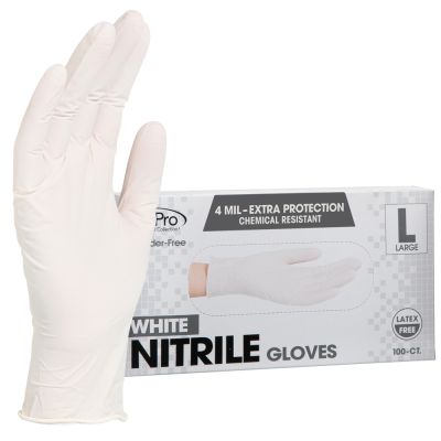 ForPro White Nitrile Gloves 4 Mil. Large 100-Count