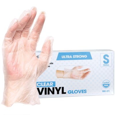 ForPro Clear Powder-Free Vinyl Gloves, Industrial Grade, Latex-Free, Non-Sterile, Food Safe, 2.75 Mil. Palm, 3.9 Mil. Finger, Small, 100-Count 