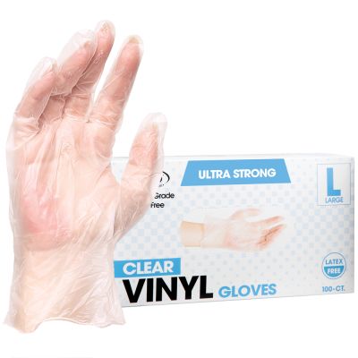 ForPro Clear Powder-Free Vinyl Gloves, Industrial Grade, Latex-Free, Non-Sterile, Food Safe, 2.75 Mil. Palm, 3.9 Mil. Finger, large, 100-Count 