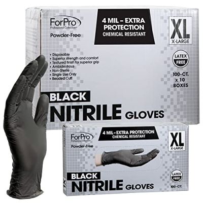 ForPro Black Nitrile Gloves 4 Mil. X-Large 100-Count 10pk