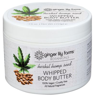 Ginger Lily Farms Botanicals Herbal Hemp Seed Whipped Body Butter, Deeply Hydrating,  Non-Greasy, Residue-Free, 7.5 Ounces