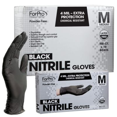 ForPro Black Nitrile Gloves 4 Mil. Medium 100-Count
