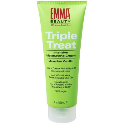 Green 8 ounce bottle of EMMA Beauty hand cream 