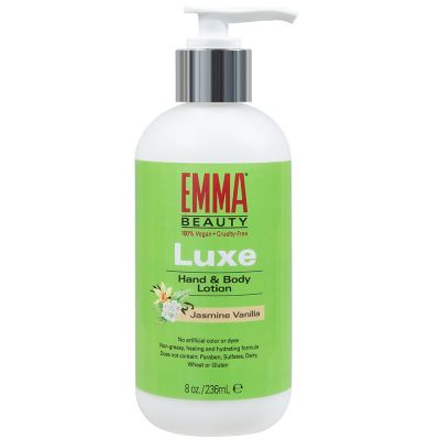 EMMA Beauty Luxe Hand & Body Lotion, Jasmine Vanilla, Shea Butter, Cocoa Butter, and Aloe Infused Moisturizing Lotion, 100% Vegan and Hypoallergenic, 8 Ounces