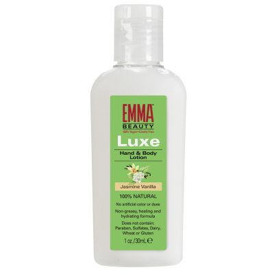 EMMA Beauty Luxe Hand & Body Lotion Jasmine Vanilla, 100% Natural Moisturizing Benefits for All Skin Types, Non-Greasy, Healing and Hydrating Formula, 1 Ounce