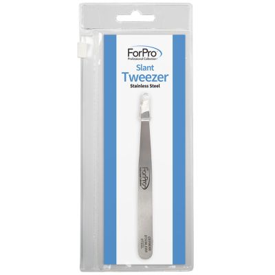 ForPro Slant Tweezer, Stainless Steel Non-Slip Grip, Precision Eyebrow and Facial Hair Tweezer, 4” L 