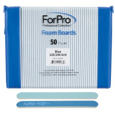 ForPro Blue Foam Board, 120/240 Grit, Mylar Manicure and Pedicure Nail File, 7” L x .75” W, 50-Count 