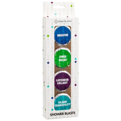 Ginger Lily Farms Botanicals Shower Blast Sampler Kit, Includes Breath, Sinus Relief, Lavender Lullaby, Island Tranquility, 1 Ounce Each, 4-Count Package