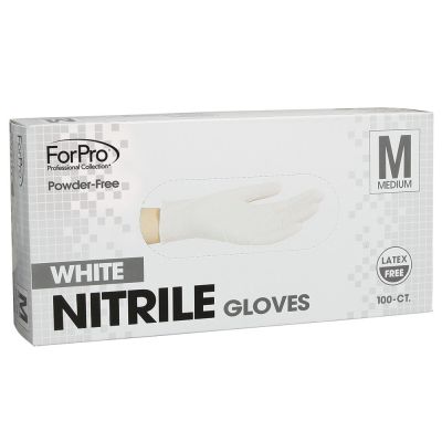 ForPro White Powder-Free Nitrile Gloves 4 mil. Medium 100-Count