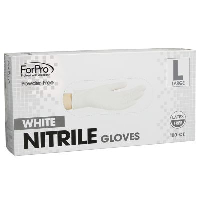 ForPro White Nitrile Gloves, Powder-Free, Latex-Free, Non-Sterile, Food Safe, 4 Mil., Large, 100-Count