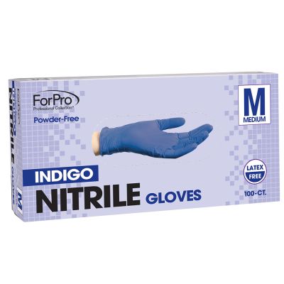 ForPro Indigo Nitrile Gloves, Medium, 100 Count