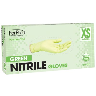 ForPro Green Nitrile Gloves, Powder-Free, Latex-Free, Non-Sterile, Food Safe, 3 Mil., X-Small Box