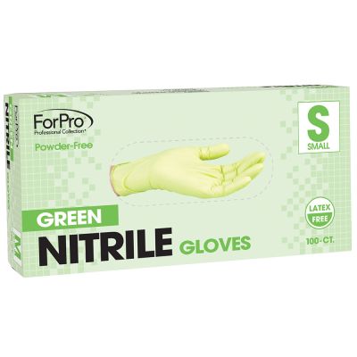 ForPro Green Nitrile Gloves, Powder-Free, Latex-Free, Non-Sterile, Food Safe, 3 Mil., Small Box