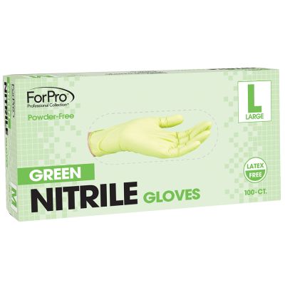 ForPro Green Nitrile Gloves, Powder-Free, Latex-Free, Non-Sterile, Food Safe, 3 Mil., Large Box