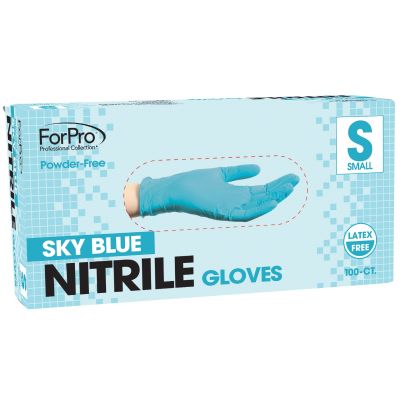 ForPro Sky Blue Nitrile Gloves, Powder-Free, Latex-Free, Non-Sterile, Food Safe, 4 Mil., Small, 100-Count