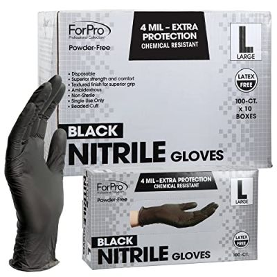 ForPro Black Nitrile Gloves 4 Mil. Large 100-Count