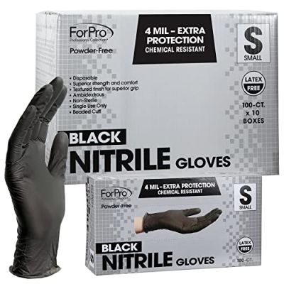 ForPro Black Nitrile Gloves 4 Mil. Small 100-Count