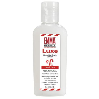 EMMA Beauty Luxe Hand & Body Lotion Candy Cane, 100% Natural Moisturizing Benefits for All Skin Types, Non-Greasy, Healing and Hydrating Formula, 1 Ounce