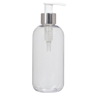 ForPro Boston Clear PET Shiny Silver Pump Bottle Round 8 Oz. 