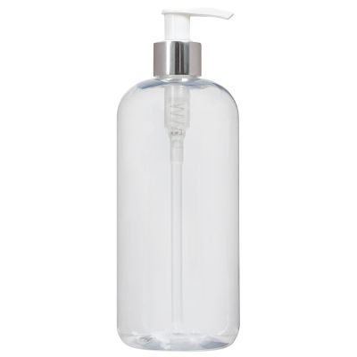 ForPro Boston Clear PET Shiny Silver Pump Bottle Round 16 Oz. 