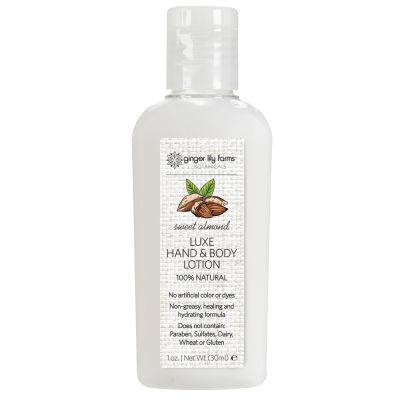 Ginger Lily Farms Botanicals Luxe Hand & Body Lotion Sweet Almond, 100% Natural Moisturizing Benefits for All Skin Types, Non-Greasy, Healing and Hydrating Formula, 1 Ounce 